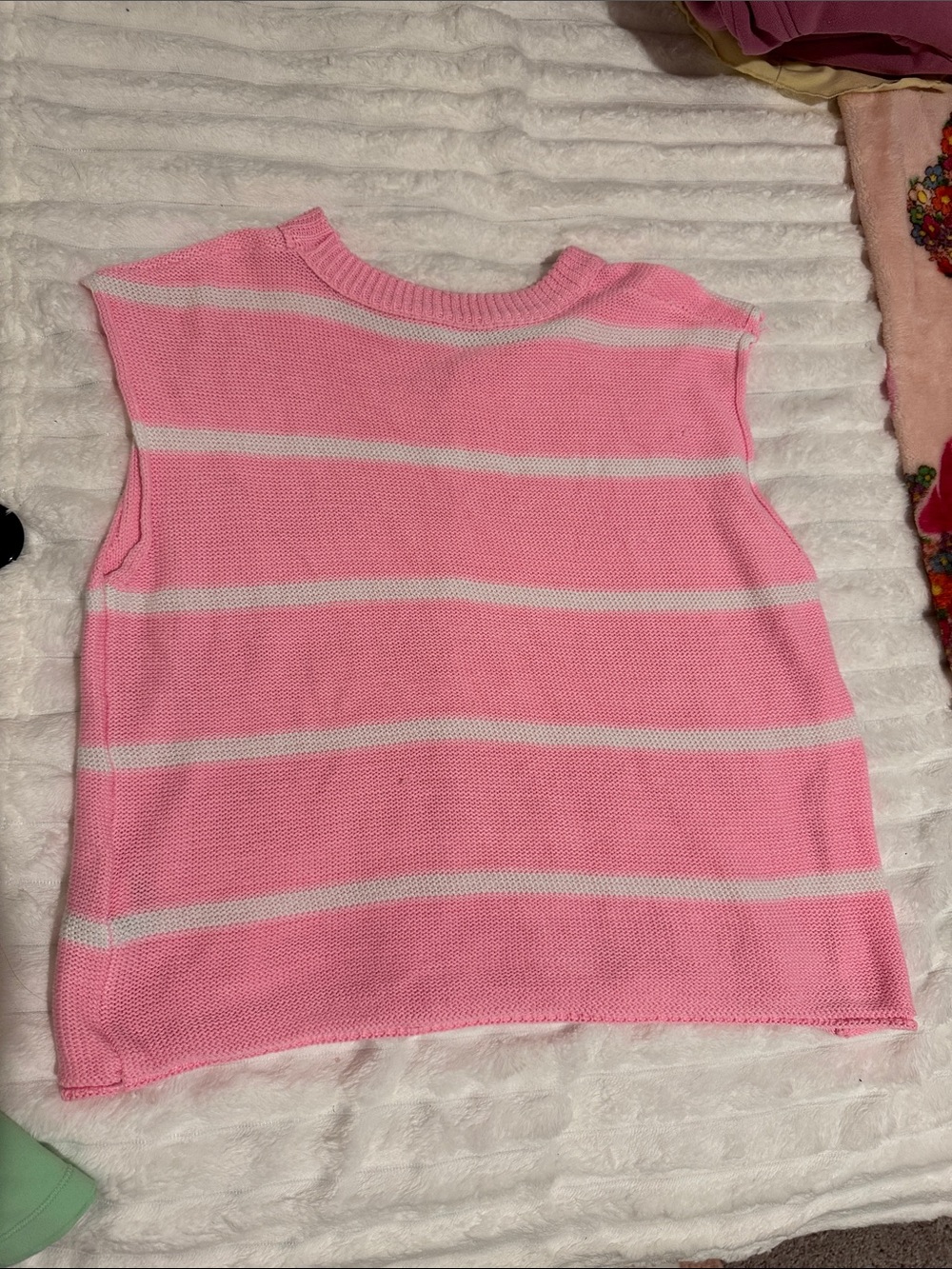 Pink and White Striped Knit Sleeveless Top